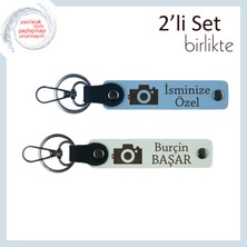 Miawiki Sanatla Ilgili Sevgiliye Tarz Deri Set, Fotoğraf Figürlü Yazılabilir Hediye, Gök Mavi-Beyaz