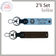 Miawiki Kaplan Temalı Doğum Günü Armağanı, Kardeşe Uygun Kişisel Deri Anahtarlık, Gök Mavi-Koyu Kahve