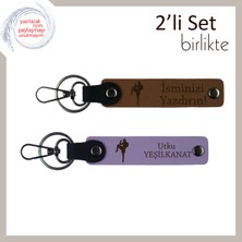 Miawiki Kız Kardeşe Tekvando Temalı Hediye, Isme Özel Yazılabilir 2’li Anahtarlık, Açık Kahve-Mor Menekşe