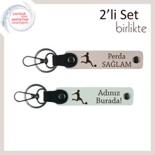 Miawiki Futbol Temalı Yazı Eklenebilir Deri Set, Erkek Sevgiliye Özel Tasarım, Pudra-Beyaz