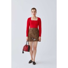 ROMAN Yazı Detaylı  Mini Etek Standart Renk K2015101_089