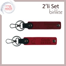 Miawiki Kedili Kombinler Için Hazırlandı, Kişisel Yazılı, 2’li Anahtarlık Seti, Bordo-Kırmızı