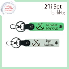 Miawiki Gemici Deseniyle Kişisel Hatıralık, Isme Özel Deri Anahtarlık Takımı, Fıstık Yeşil-Beyaz