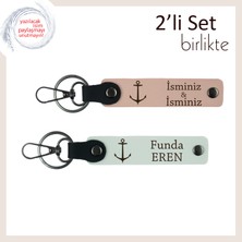 Miawiki Yelkenliyle Geçen Ilk Tatilin Hatırası, Çıpa Motifli Kişisel Deri Set, Yavru Ağzı-Beyaz