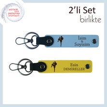 Miawiki Kız Kardeşe Cesur Tarz Hediyesi, Dövüş Figürlü ve Isim Yazılabilir Deri Anahtarlık, Gök Mavi-Sarı