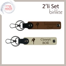 Miawiki Dövüş Ruhunu Taşıyan Kardeşe Hediye, 2’li Isim Yazılabilir Deri Anahtarlık Seti, Açık Kahve-S Kahve