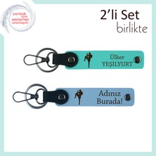 Miawiki Erkek Kardeşe Boks Motifli Anlamlı Armağan, Yazılabilir Deri Anahtarlık Seti, Turkuaz-Gök Mavi