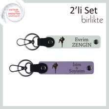 Miawiki Tekvandocuya Motivasyon Hediyesi, Kişisel Isim Yazılabilir 2’li Deri Anahtarlık, Beyaz-Mor Menekşe