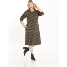 Modayız Çift Cepli Desenli Esnek Kışlık Büyük Beden Midi Elbise 30A-2724