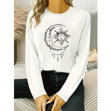 Aisha Elbise Kadın Uzun Kollu Bisiklet Yaka Ay Baskılı Viskon Bluz