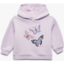Koton Uzun Kollu Kapşonlu Kelebek Baskılı Sweatshirt