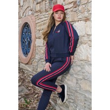 Cossy By Aqua 26013 Kadın Uzun Kollu Dik Yaka Önden Fermuarlı Spor Takım-Lacivert