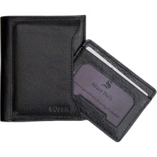 Ayrılabilir Kartlıklı Dikey Model Hakiki Deri Erkek Cüzdan Siyah