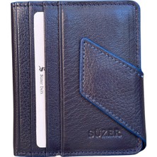 Mıknatıslı ve Kemerli Ikiye Katlı Model Hakiki Deri Kredi Kartlık Lacivert