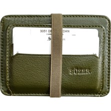 Lastikli Iki Katlı Mini Boy Ince Slim Basic Model Hakiki Deri Kredi Kartlık Haki