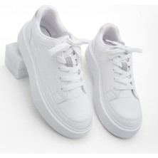 Marjin Kadın Sneaker Kalın Taban Spor Ayakkabı Domen Beyaz