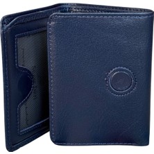 Üçe Katlamalı Model Mıknatıslı Hakiki Deri Erkek Cüzdan - Lacivert