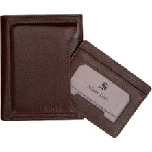 Ayrılabilir Kartlıklı Dikey Model Hakiki Deri Erkek Cüzdan Kahverengi