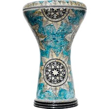 El Fan Darbuka Mısır El Sanatları, Denizyıldızı Tasarım, 43 cm Yükseklik, Mavi ve Altın, Kılıf ve Aksesuarları ile