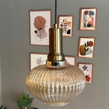 Bamyum Ruiz Cam Bal Rengi Tekli Avize Eskitme Fener Başlık Retro Sarkıt Lamba Restoran Salon Aydınlatma