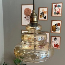 Bamyum Lily Cam Bal Rengi Tekli Avize Eskitme Lale Başlık Retro Sarkıt Lamba Restoran Salon Aydınlatma