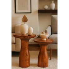 Fındık Renk Masif Ahşap Yan Sehpa Takımı – 2’li Zigon Fiskos Modeli