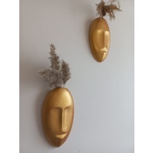 Emily Samy Dekoratif 2'li Yüz Duvar Vazosu, Duvar Süsü ,heykel Aksesuar Gold