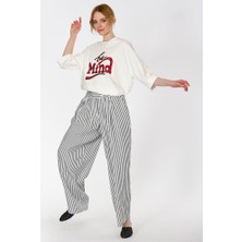 ROMAN Çizgili Geniş Paça Kadın Pantolon Standart Renk Y1912045_089