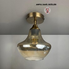 Bamyum Melk Cam Bal Rengi Tekli Piramit Plafonyer Başlık Retro Restoran Salon Aydınlatma