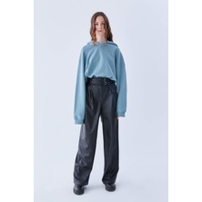 ROMAN Kemer Detaylı Deri Görünümlü  Pantolon Siyah K2112054_001