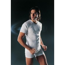 Faal 130X6 Erkek 6'lı Penye Ribana Yarım Kol V Yaka Fanila-Beyaz