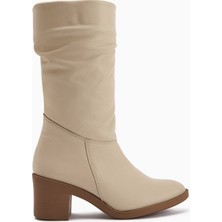 Limoya Sahara Hakiki Deri Bej Körüklü Fermuarlı Kadın Çizme