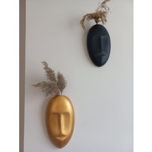 Emily Samy Dekoratif 2'li Yüz Duvar Vazosu, Duvar Süsü ,heykel Aksesuar Siyah Gold