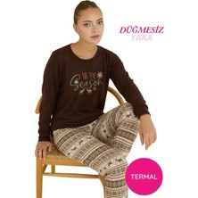 Seamlife Kadın Bisiklet Yaka Düğmesiz Bilekler Lastikli/jogger Yumuşak Termal Kışlık Pijama Takımı