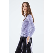ROMAN Büzgü Detaylı  Bluz Lila K2113059_017