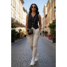 Sierra Otantik Kadın Bleach Yıkama Lyocell İnce Denim Kumaş Siyah Yelek