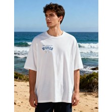 Hena Ocean Glow Beyaz Oversize Unisex Baskılı Pamuklu Tişört
