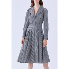 ROMAN Gömlek Detaylı Pötikare Günlük Elbise Siyah-Beyaz Y2111118_101