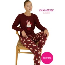 Seamlife Kadın Bisiklet Yaka Düğmesiz Bilekler Lastikli/jogger Yumuşak Termal Kışlık Pijama Takımı