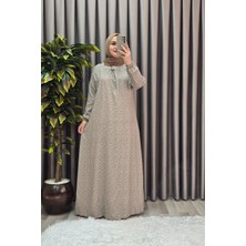 Elmas Tesettür Kadın Tesettür Giyim Büyük Beden Yarım Robalı Çıtır Desen Elbise