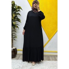 Elmas Tesettür Kadın Tesettür Giyim Büyük Beden Düz Fırfırlı Elbise