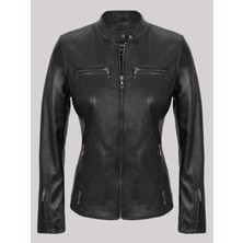 Hakiki Kuzu Derisi Fermuarlı Kadın Deri Mont