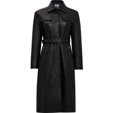 Derimod Betina Kadın Siyah Gömlek Yaka Deri Pardösü 25WGD5615U4