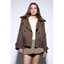 Antioch Kahve Suni Kürklü Kısa Kadın Trençkot