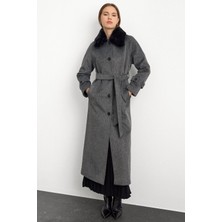 Olcay Yakası Çıkabilen Kürklü Moher Uzun Kaban Antrasit 3151