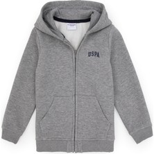 U.S. Polo Assn. Erkek Çocuk Gri Melanj Fermuarlı Kapüşonlu Örme Hırka 50313852-VR086