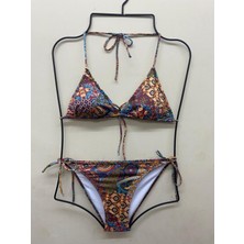 Xorvio Kadın Üçgen Bikini Takım Likralı Esnek Yandan Boyundan Bağlamalı Şık Ipli