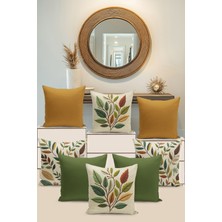 Filamente 8 Li Çift Taraflı Dijital Baskı Kırlent Kılıfı Nakış Görünümlü Yaprak Desenli