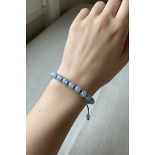Pozitif Doğal Taş 8 mm Doğal Anjelit Taşı Bileklik Makrome Ayarlı 517-2