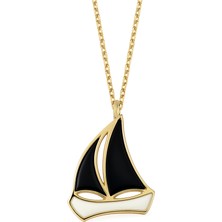 Altın Sepeti Altın Yelkenli Tekne Mineli Kolye